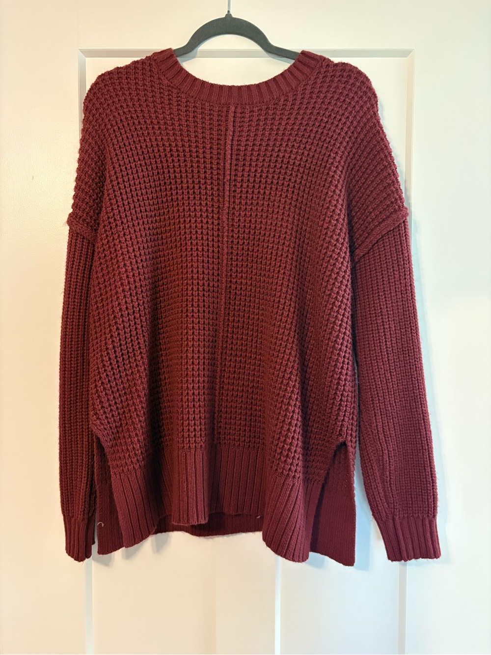 Arizona Jean Company Burgundy Waffle Knit Crewneck Sweater